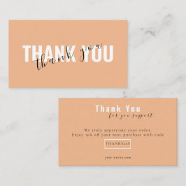 Tarjeta De Visita Peach Bold Script Thank You Card Discount Business