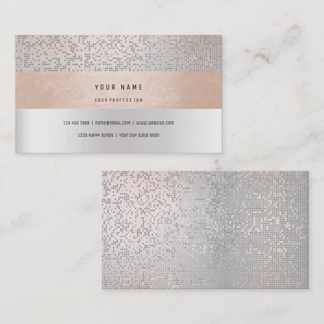 Tarjeta De Visita Peach Champaign Gray Vip Stripes Confetti Silver (Anverso / Reverso)