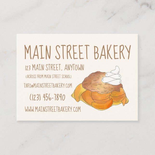 Tarjeta De Visita Peach Cobbler Southern Bakery Pastry Chef (Anverso)