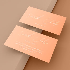 Tarjeta De Visita Peach cremoso manuscrito blanco con letras minimal