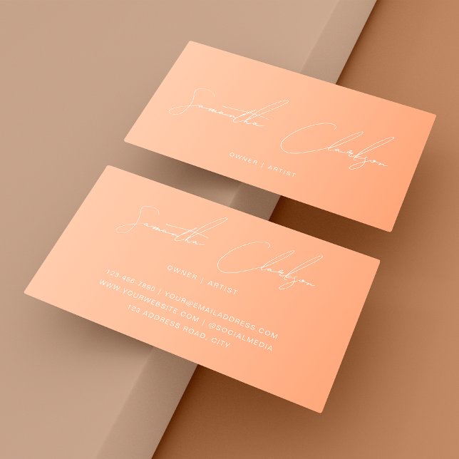Tarjeta De Visita Peach cremoso manuscrito blanco con letras minimal (Subido por el creador)