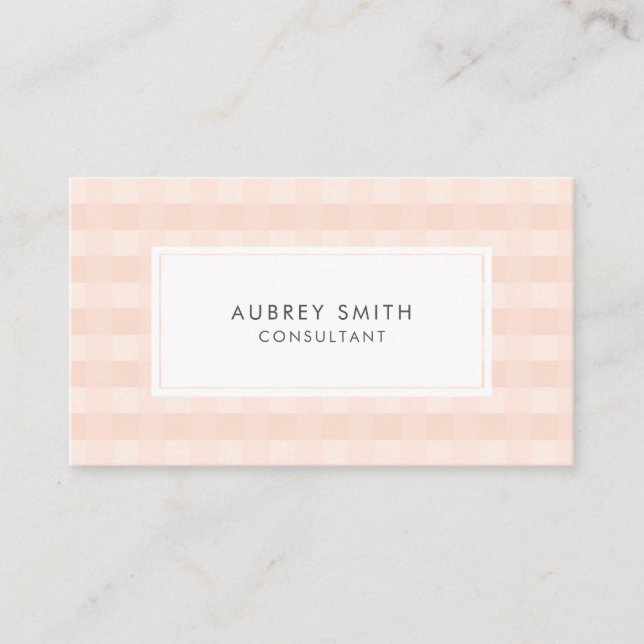 Tarjeta De Visita Peach Gingham Pattern Profesional (Anverso)