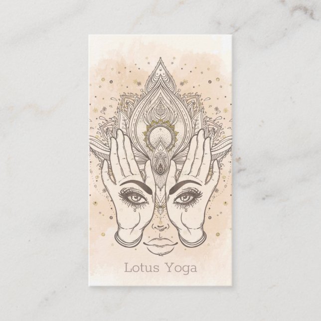 Tarjeta De Visita Peach & Gold Boho Lotus Flower Beauty (Anverso)