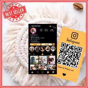 Tarjeta De Visita Peach Hair Stylist Instagram Social QR 