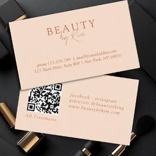 Tarjeta De Visita Peach, Minimal Elegante, Salon QR Code