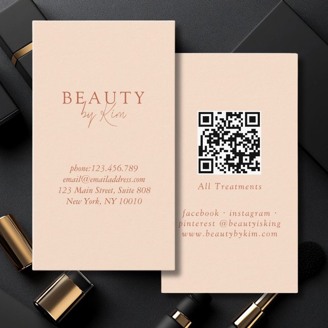 Tarjeta De Visita Peach Minimal Elegante, Salon QR Code (Peach Minimal Elegant, Salon QR Code Business Card)