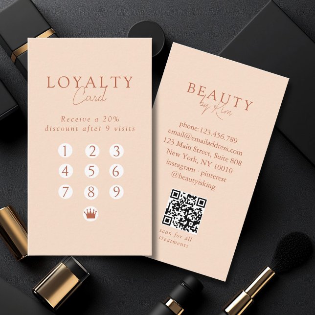 Tarjeta De Visita Peach Minimal Salon QR Code Loyalty (Peach Minimal Salon QR Code Loyalty Business Card)