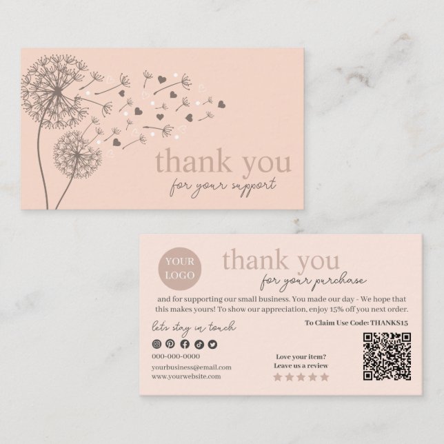 Tarjeta De Visita Peach Modern Script QR Code, Gracias (Anverso / Reverso)