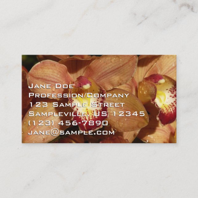 Tarjeta De Visita Peach Orchids with Raindrops Floral (Anverso)