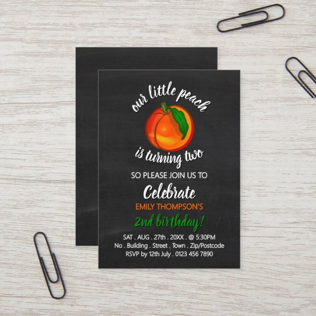 Tarjeta De Visita Peach, Our Little Peach, Birday Handout (Anverso/Reverso In Situ)