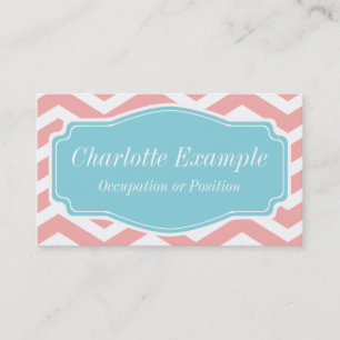 Tarjeta De Visita Peach Peach White Blue Chevron Personal