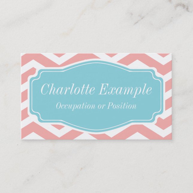Tarjeta De Visita Peach Peach White Blue Chevron Personal (Anverso)