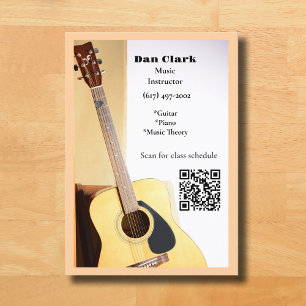 Tarjeta De Visita Peach QR Code Music Teacher Guitarra Acústica