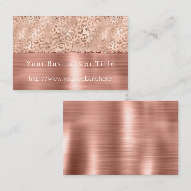 Tarjeta De Visita Peach Rosa Gold Sparkle Leopard Glitz (Anverso / Reverso)