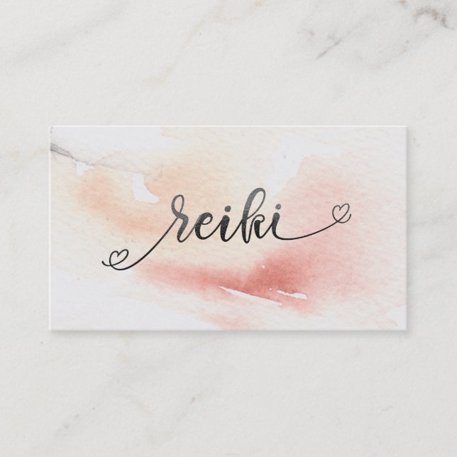 Tarjeta De Visita *~* Peach Salmon Pastel negro Purpurina REIKI (Anverso)