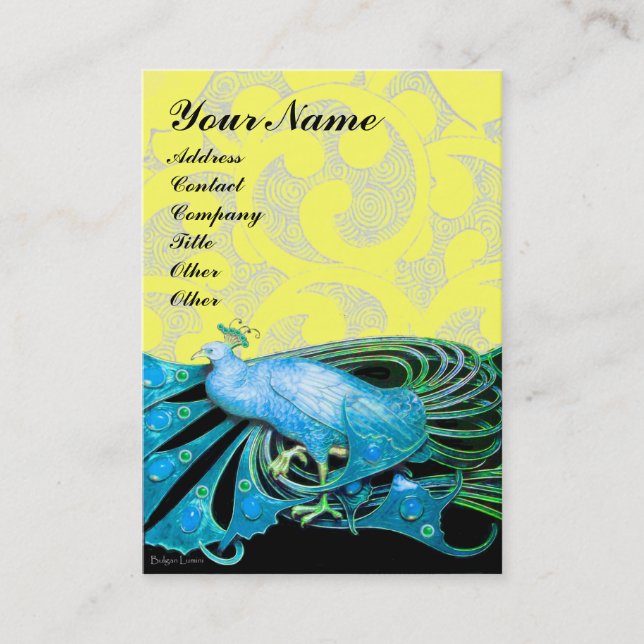 Tarjeta De Visita PEACOCK azul negro chispas amarillas (Anverso)