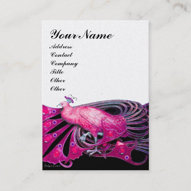 Tarjeta De Visita PEACOCK blanco negro rosado, papel perla (Anverso)