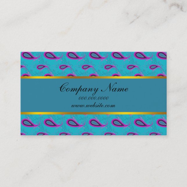 Tarjeta De Visita Peacock Blue Paisley (Anverso)