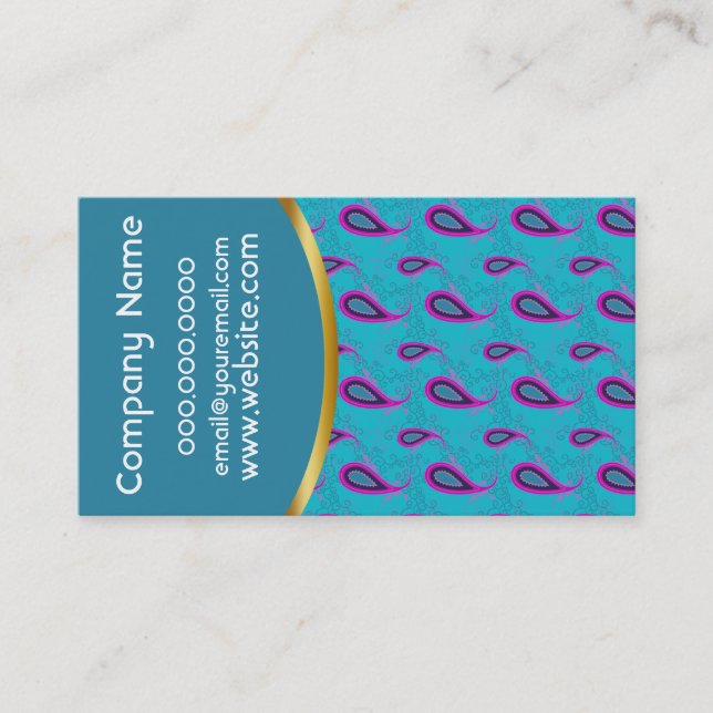 Tarjeta De Visita Peacock Blue Paisley (Anverso)