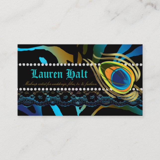 Tarjeta De Visita Peacock Business Card salón de belleza de uñas (Anverso)