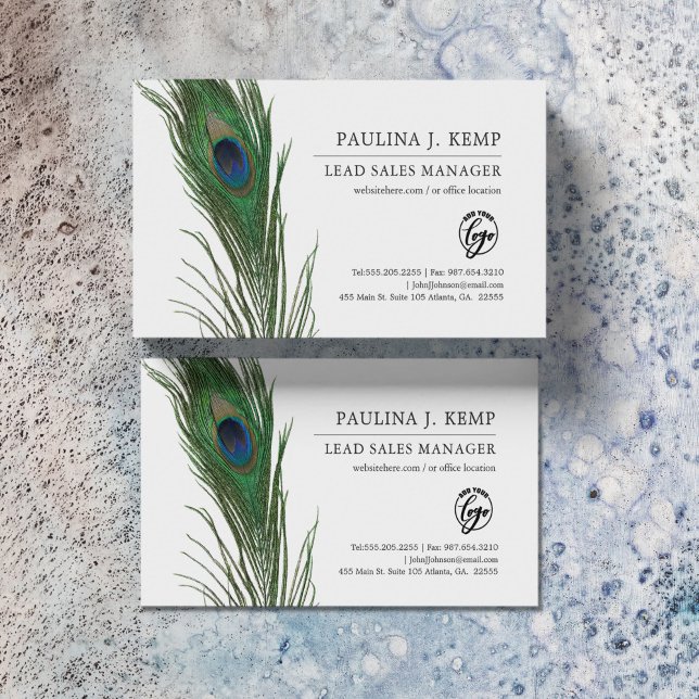 Tarjeta De Visita Peacock Feather | Tema elegante (Subido por el creador)