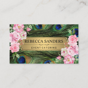 Tarjeta De Visita Peacock Feathers   Flores rosas
