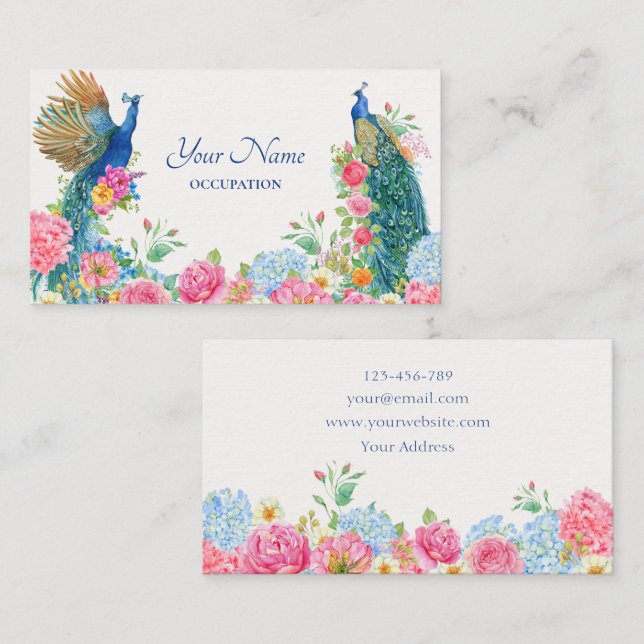 Tarjeta De Visita Peacock floral (Anverso / Reverso)