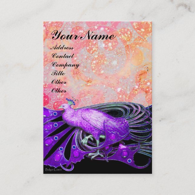 Tarjeta De Visita PEACOCK morado rojo chispeante negro (Anverso)