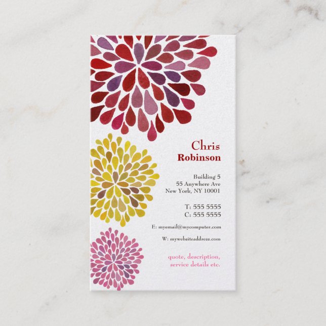 Tarjeta De Visita Pearl Dahlia Blossom Burst Floral Business Card (Anverso)