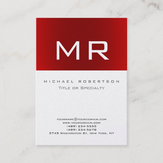 Tarjeta De Visita Pearl Monogram Red Strike Clean Business Card