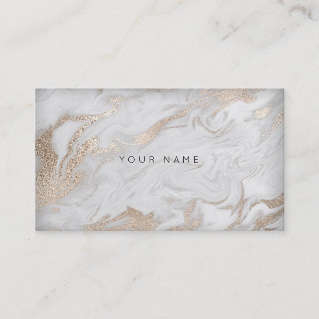 Tarjeta De Visita Pearly Ivory White Gold Gray Marble Glam Vip (Anverso)