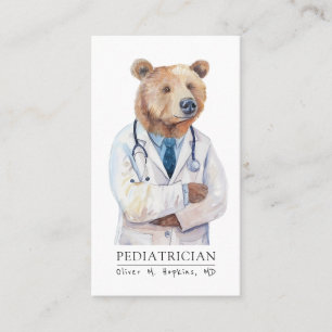 Tarjeta De Visita Pediatra Médica de acuarela Oso médico