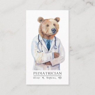 Tarjeta De Visita Pediatra Médica de acuarela Oso médico