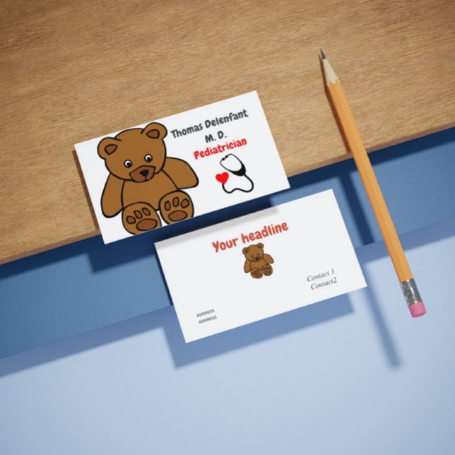 Tarjeta De Visita Pediatra - teddy y estetoscopio (Subido por el creador)