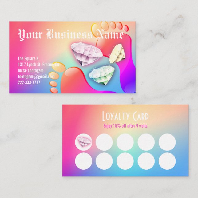 Tarjeta De Visita Pedicure diamante de imitación Personalizado Loyal (Anverso / Reverso)