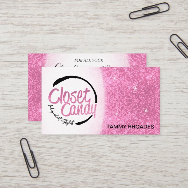 Tarjeta De Visita Pedido de personalizado - Purpurina rosa y logotip (Anverso/Reverso In Situ)