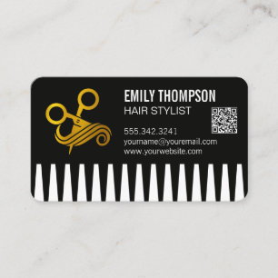 Tarjeta De Visita Peine de oro   Estilista de cabello   Código QR