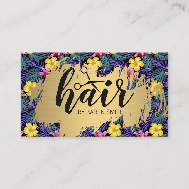 Tarjeta De Visita PELO / Cepillado dorado / Patrón de hojas monstera (Anverso)