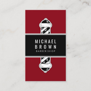 Tarjeta De Visita Pelo de hombres estilo Barber Pole rojo burgundy