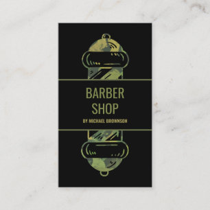 Tarjeta De Visita Pelo de salón verde camuflaje poste de barbero