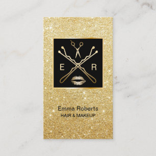 Tarjeta De Visita Pelo del purpurina del oro y salón modernos del