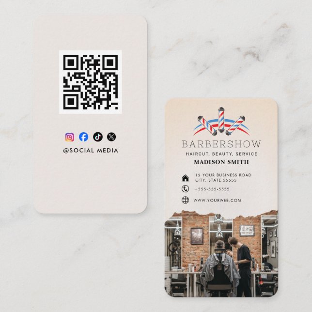 Tarjeta De Visita Pelo profesional de barbería (Anverso / Reverso)