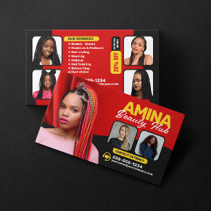 Tarjeta De Visita Pelo Rojo & Salón de Belleza Trenzador Estilista d