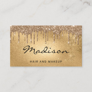 Tarjeta De Visita Pelo y Maquillaje con Brillo Metálico Glam Gold