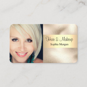 Tarjeta De Visita Pelo y Maquillaje, Texto Negro, Su Foto, Dorado, V