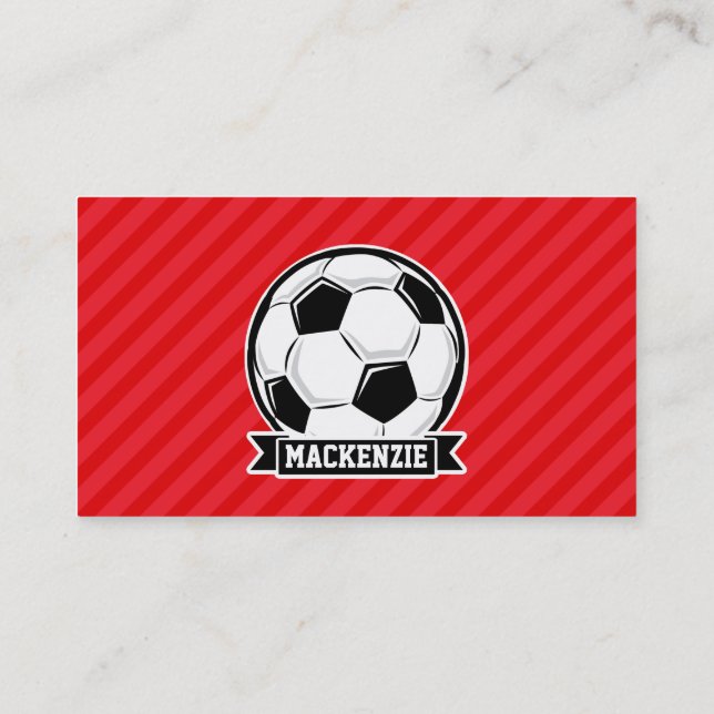 Tarjeta De Visita Pelota de fútbol en franjas diagonales rojas (Reverso)