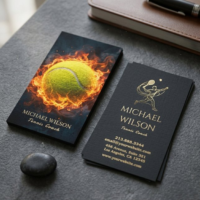 Tarjeta De Visita Pelota de tenis ígnea moderna instructora negro or (Subido por el creador)