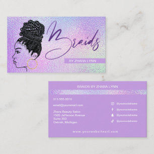 Tarjeta De Visita Peluca Braider Estilista Salon Holographic Bu