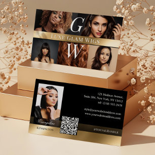 Tarjeta De Visita Pelucas Profesionales Photo Glam Monograma Negro O
