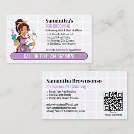 Tarjeta De Visita Peluquera Chica con Poodle Morado Parpadeando QR G